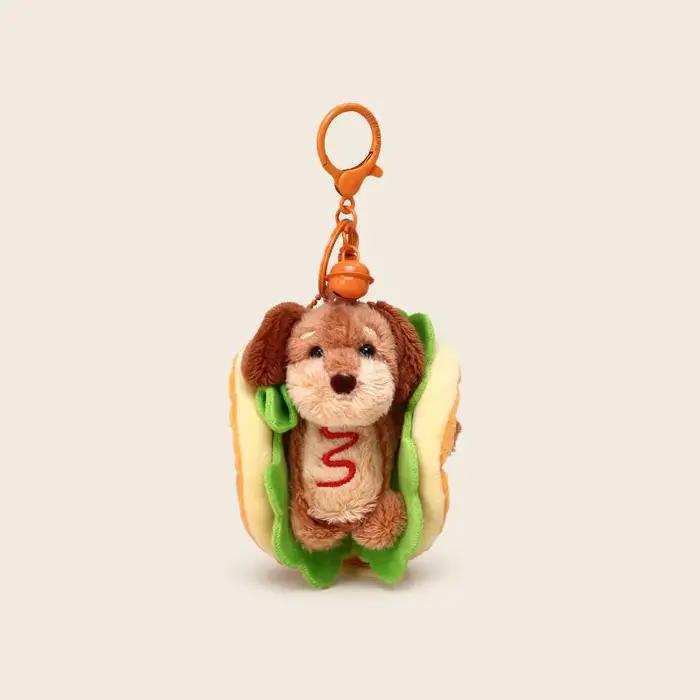 Porte-clés Teckel Mignon Chien Hamburger en Peluche, Breloque de Sac Double Fonction, Accessoire Adorable, Cadeau pour Femme