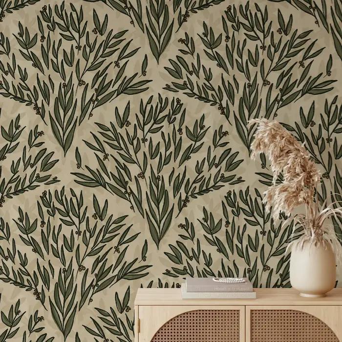 Papier peint écologique à motif de branche d'olivier
