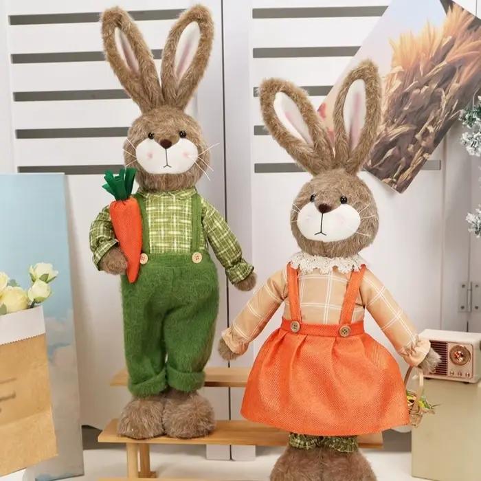 Ornement de lapin de Pâques de dessin animé bricolage fait main lapin télescopique rétractable à longues pattes décoration de Pâques joyeuse cadeaux de fête