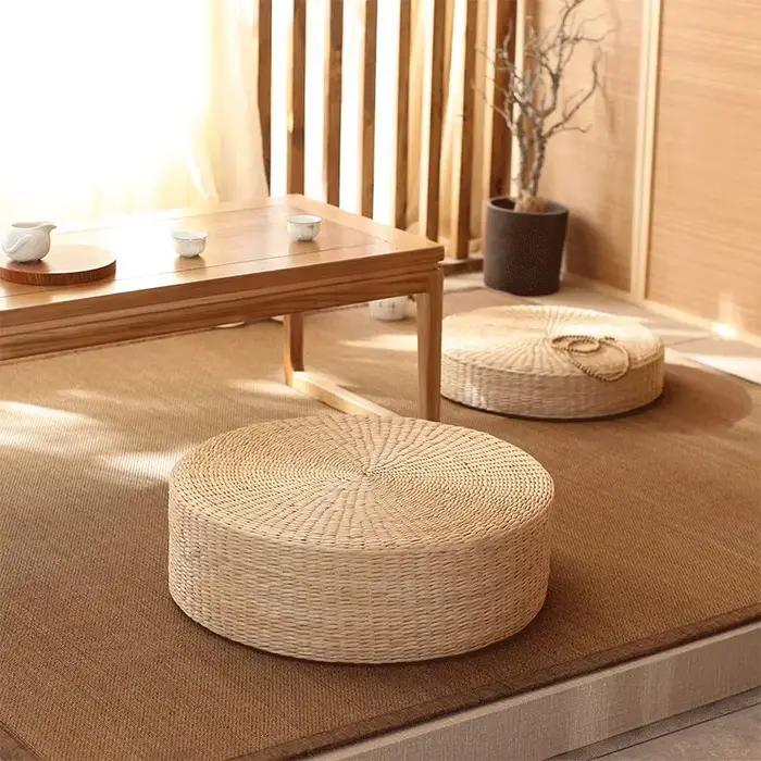 Coussin de siège Futon tissé en paille fait à la main, tatami de style japonais, tapis de méditation, balcon extérieur, petit coussin de loisirs