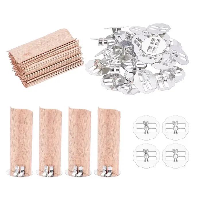 Mèches en bois naturel en forme de flamme, 10 pièces, noyau de cire, fournitures de fabrication de bougies, cire de Parffin de soja ondulée avec porte-mèche
