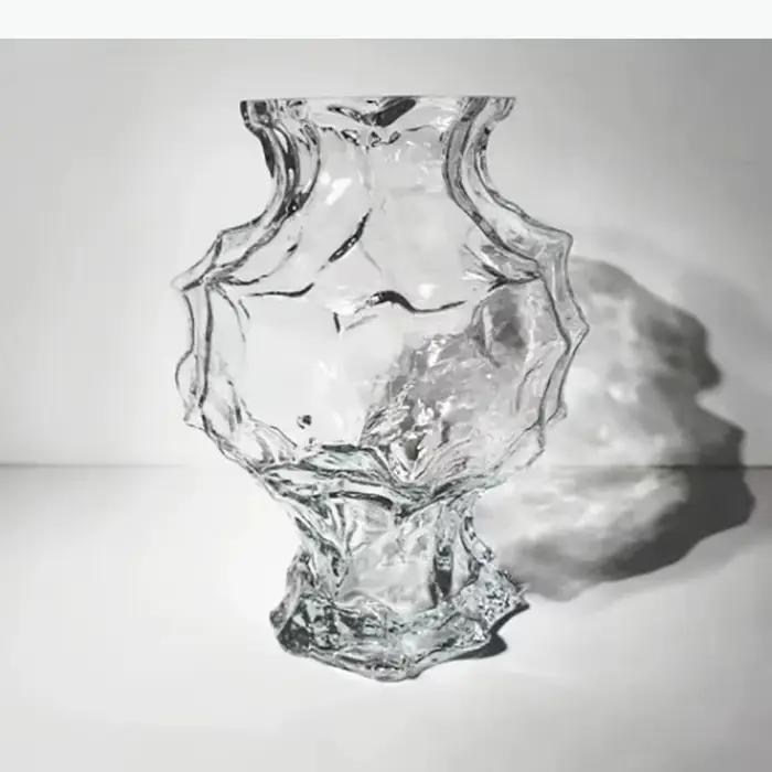 Vase en verre froissé irrégulier, arrangement floral décoratif, décoration de bureau, pots à fleurs, vases floraux, décoration esthétique de la pièce