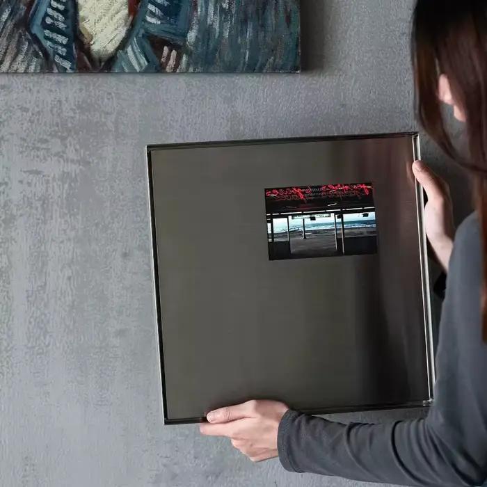 Cadre photo carré Bauhaus, argent mat, support pour photos artistiques, cadre d'affichage moderne minimaliste pour mur, cadres décoratifs en acier inoxydable