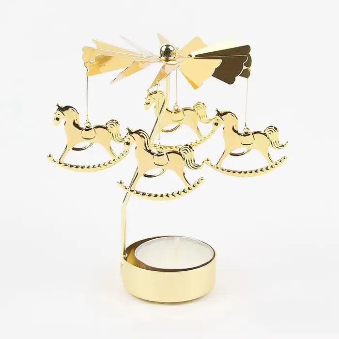 Bougeoir Carrousel en métal moderne avec moulin à vent rotatif de table pour décoration de maison occasions spéciales