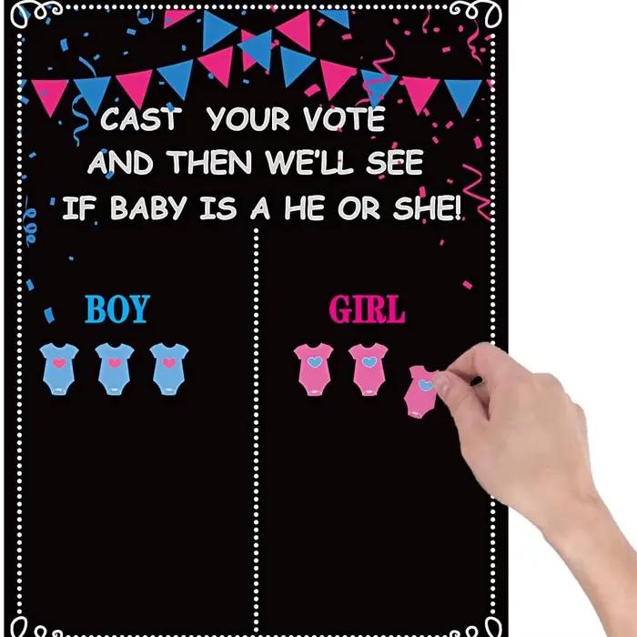Tableau de vote pour révélation du sexe du bébé (garçon ou fille) avec autocollants, affiche de vote « Il ou Elle » pour nouveau-né, décoration pour baby shower et fête d'anniversaire