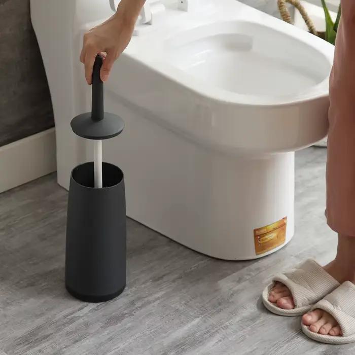 Brosse de toilette au design moderne avec support et couvercle noirs pour brosses de nettoyage de salle de bain