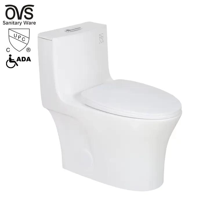 WC monobloc en céramique allongé, siphonique, en porcelaine, de style américain ADA, pour villa