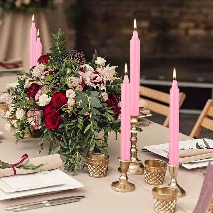 20 pièces de 4 bougies de dîner en cire rose