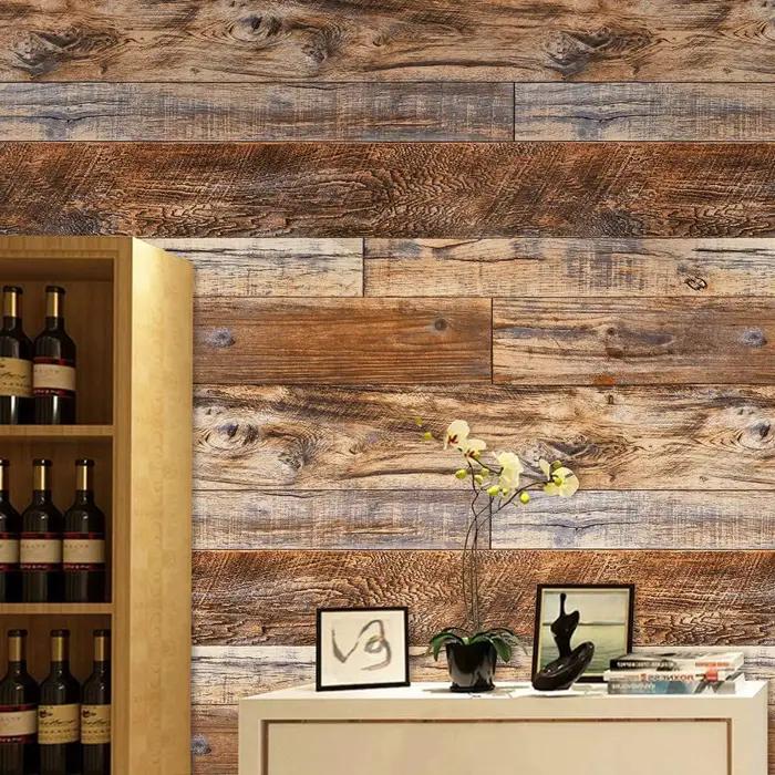 Papier Peint Auto-adhésif Rétro en Bois Naturel Gris Foncé KALYNN Pour Décoration Intérieure Moderne et Élégante Cuisine Chambre Salle de Bains