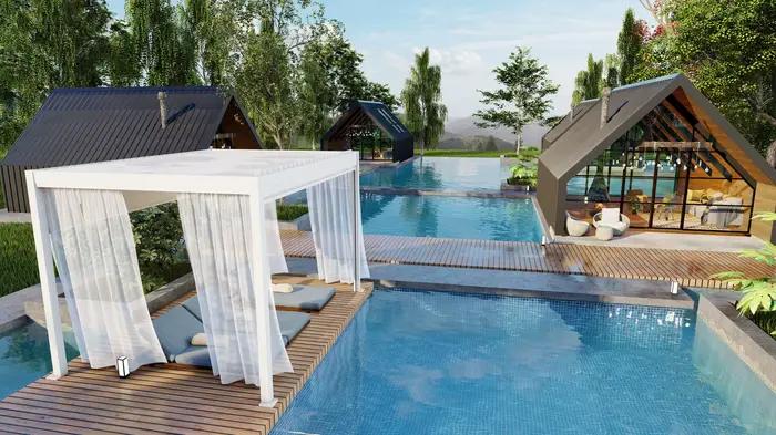 Pergola motorisée en aluminium tonnelle bioclimatique lumières LED toit à persiennes portes coulissantes en verre Patio Gazebo Pergola