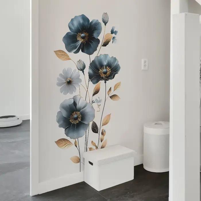 Autocollants muraux en vinyle aquarelle fleur bleue