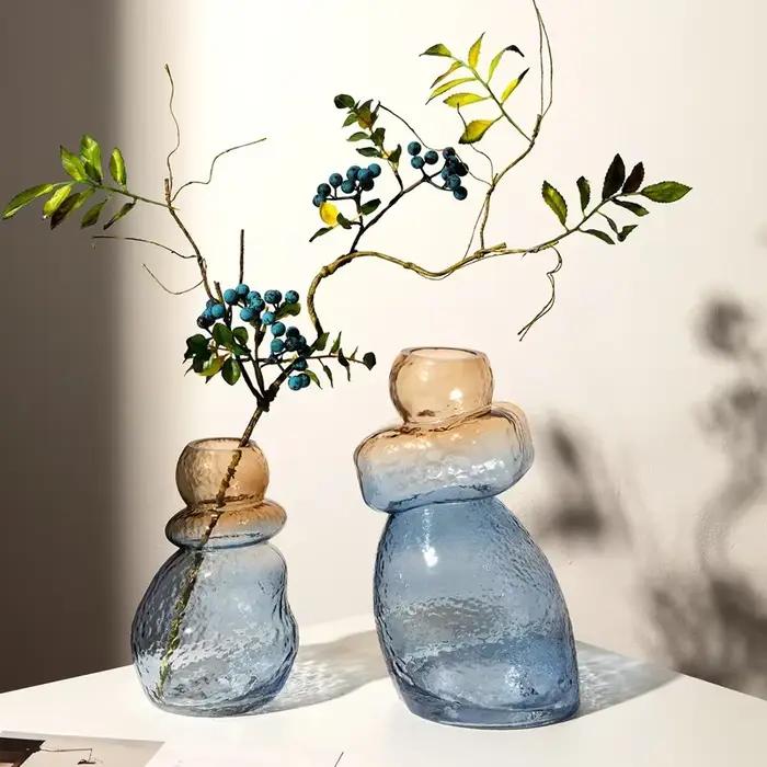 Vase en verre dégradé de couleur, forme de gourde, terrarium irrégulier, accessoires pour arrangements floraux, accessoires de décoration intérieure