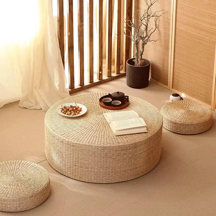 Coussin de siège Futon tissé en paille fait à la main, tatami de style japonais, tapis de méditation, balcon extérieur, petit coussin de loisirs