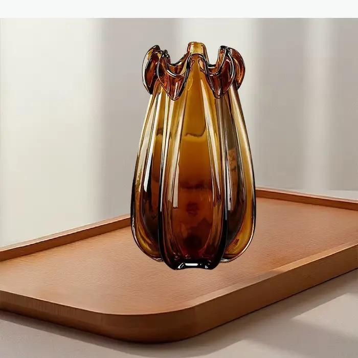 Vase en verre cristal ambré, vases hydroponiques, arrangement floral, ornement, récipient à fleurs, vase pour fleurs séchées, vases décoratifs, artisanat