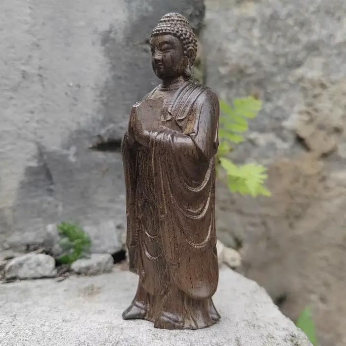 Statue de Bouddha en bois sculptée à la main de 3
