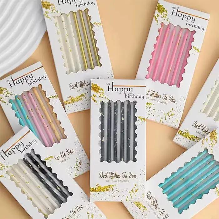 Bougie longue gâteau joyeux anniversaire, 6 pièces, décoration d'anniversaire pour enfants, bougie filetée créative pour fête, bougie crayon romantique