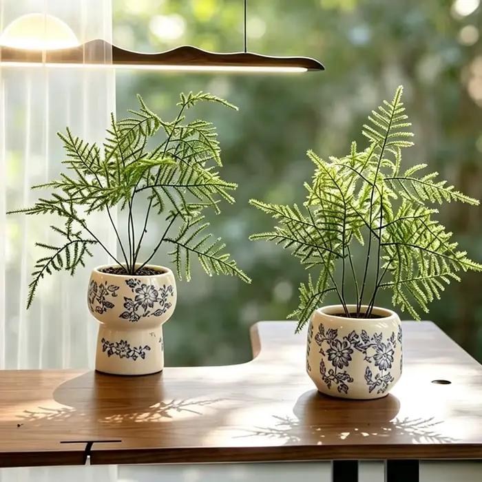 Pot de fleurs en céramique rétro style Zen avec fougère asperge artificielle pour la décoration apaisante de la maison