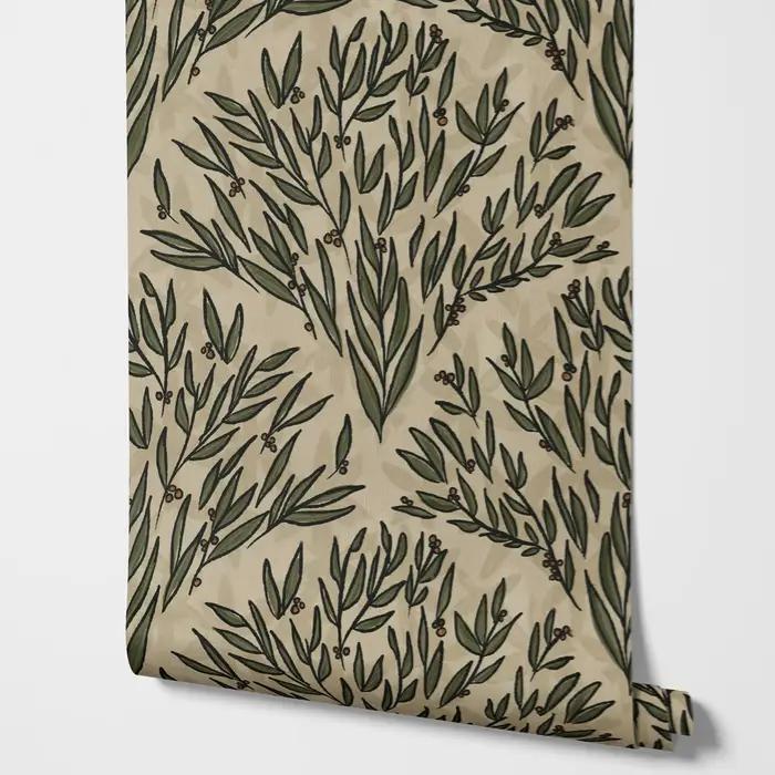 Papier peint écologique à motif de branche d'olivier