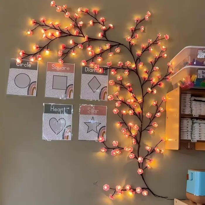 Cerise LED branche d'arbre lumières pour mur fleur de cerisier saule vigne brindille décor guirlande décorations de noël intérieur maison mur porte