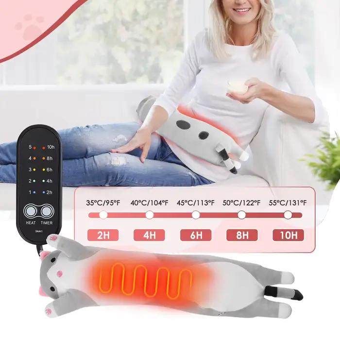 Coussin chauffant en peluche mignon en forme de chat avec recharge USB, coussin chauffant électrique pour les crampes menstruelles, coussin chauffant pour le dos