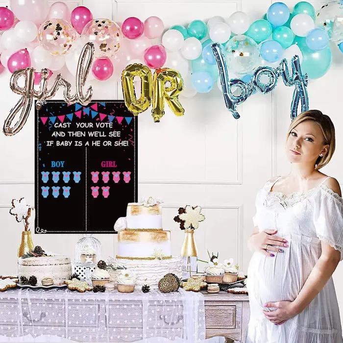 Tableau de vote pour révélation du sexe du bébé (garçon ou fille) avec autocollants, affiche de vote « Il ou Elle » pour nouveau-né, décoration pour baby shower et fête d'anniversaire