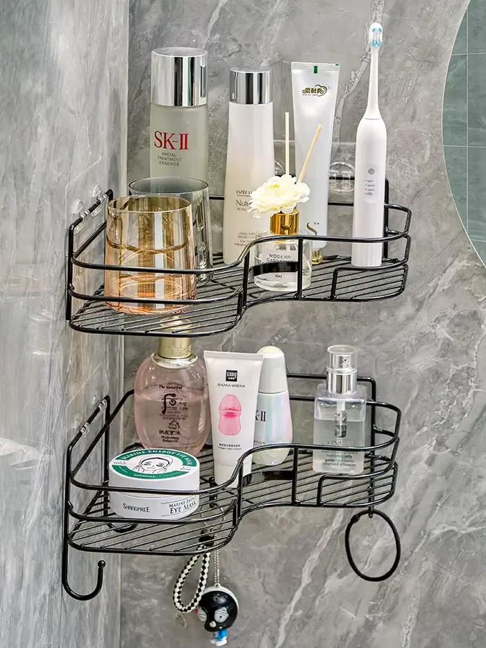 Étagère de rangement triangulaire dorée pour salle de bain