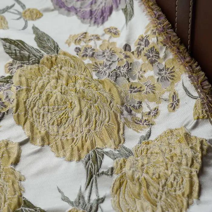 Tissu d'ameublement jacquard brocart à motifs floraux en relief, pour rideaux, housses de chaise de salle à manger, décoration intérieure et matériaux pour coussins