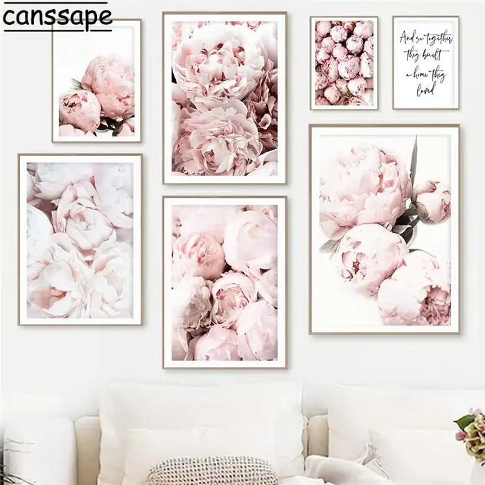 Toile avec fleurs roses et pivoines impression sur toile moderne rectangle vertical pour salon chambre cuisine à offrir occaions spéciales