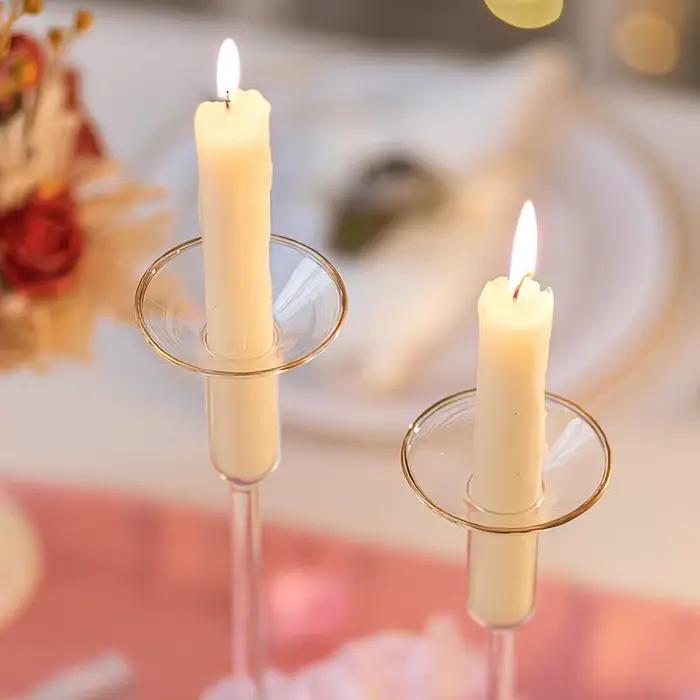 Ensemble de 3 porte-bougies en verre avec attrape-cire, protège-gouttes et base anti-basculement - Pour centres de table, mariages, décoration intérieure