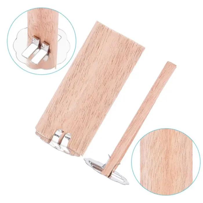 Mèches en bois naturel en forme de flamme, 10 pièces, noyau de cire, fournitures de fabrication de bougies, cire de Parffin de soja ondulée avec porte-mèche