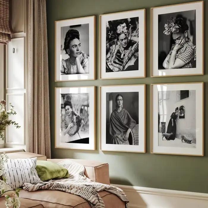 Toile de Portrait de Femme Mexicaine Frida Kahlo Art Rétro Noir et Blanc Impression sur Toile Décoration Salon Maison Occasions Spéciales