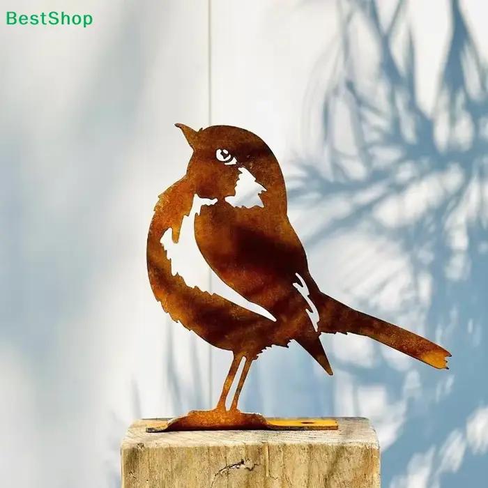 ♥ Statue d'oiseau Robin en acier Corten - Sculpture métallique rustique résistante aux intempéries pour jardin et cour