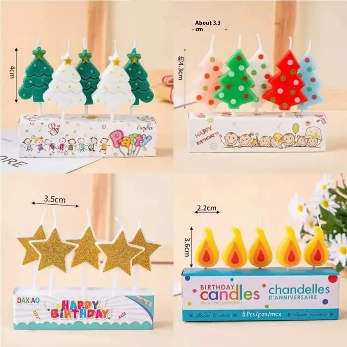 [Nël]1/5 bougies de Noël. Décorations de gâteaux d'anniversaire. Bougie colorée