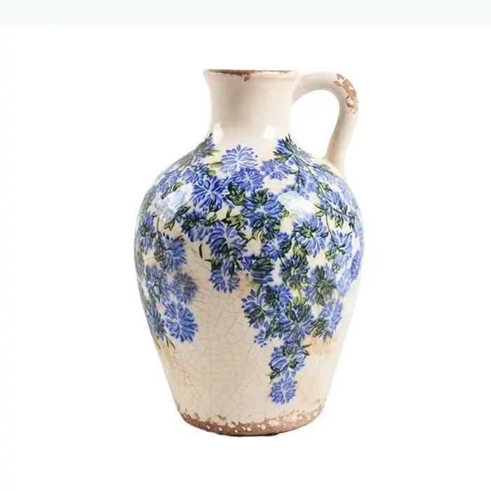 Vase en porcelaine bleue et blanche, pot rétro en céramique, fleurs bleues peintes à la main, pot de fleurs hydroponique, accessoires de décoration pour la maison