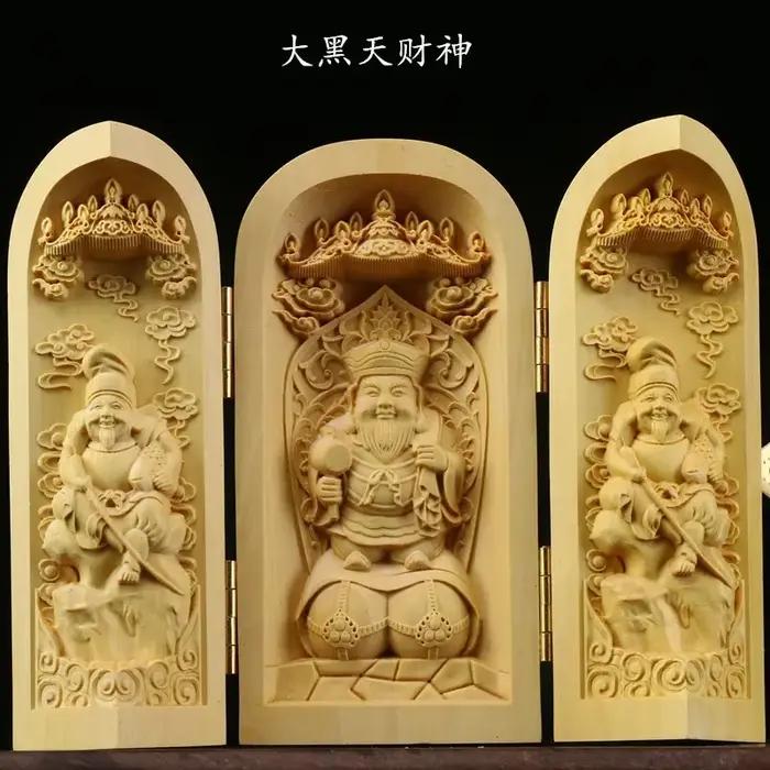 Bois de buis Belle statue en bois sculpté à la main du Bodhisattva Guanyin mille armés
