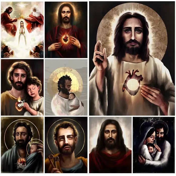 Affiche murale religieuse en toile impressionnée peinture de figurines moderne sans cadre pour décoration de maison bureau ou cadeau occasions spéciales