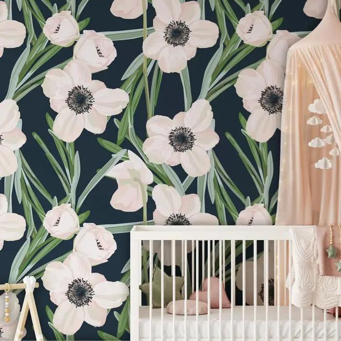Papier peint à motifs floraux minimalistes