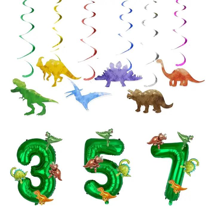 Guirlande de bannière de dinosaure, décor de fête de dinosaure, tourbillons suspendus, fournitures de décoration pour fête d'anniversaire pour enfant