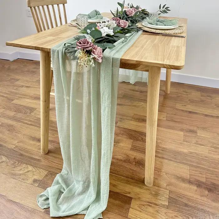 Chemin de Table en gaze vert sauge, nappe en tissu Boho pour mariage, décor de réception-cadeau pour bébé, fête d'anniversaire de saint-valentin