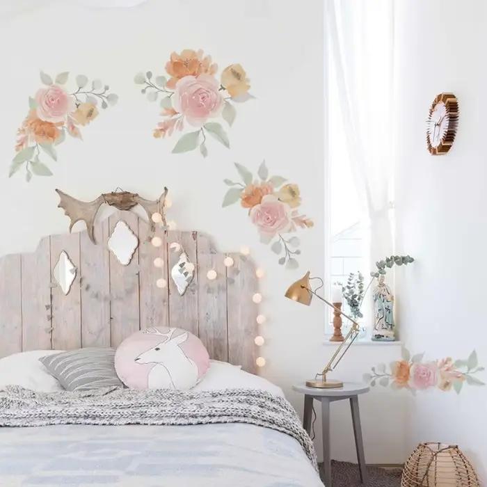 Sticker mural fleurs peintes à l'aquarelle