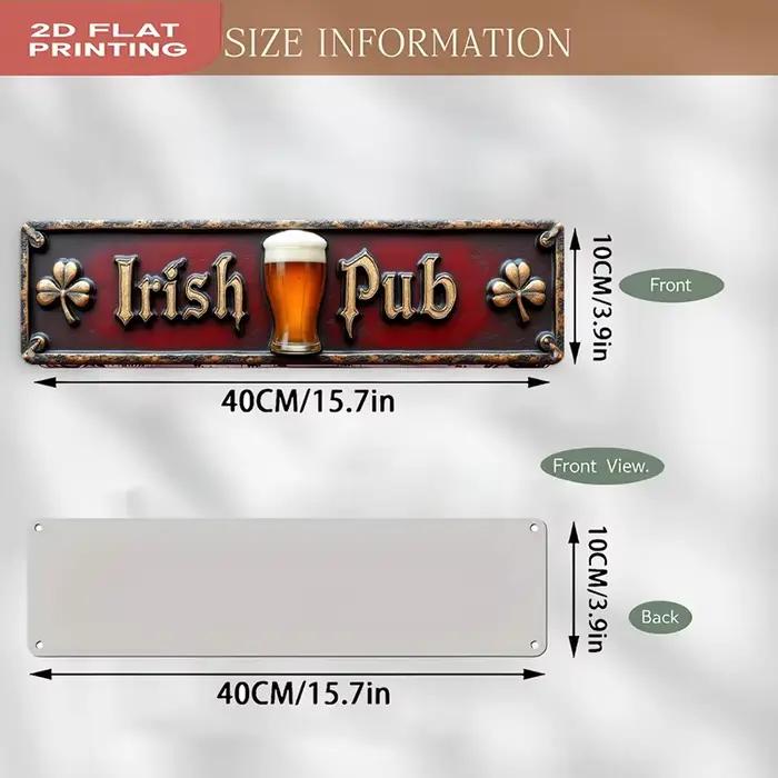 Panneau mural plat 2D en métal pour Pub irlandais Vintage