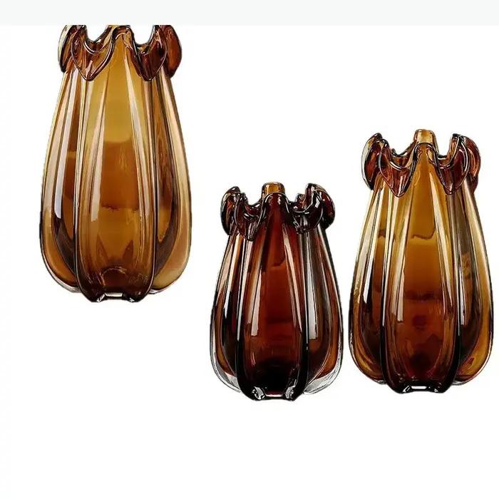 Vase en verre cristal ambré, vases hydroponiques, arrangement floral, ornement, récipient à fleurs, vase pour fleurs séchées, vases décoratifs, artisanat