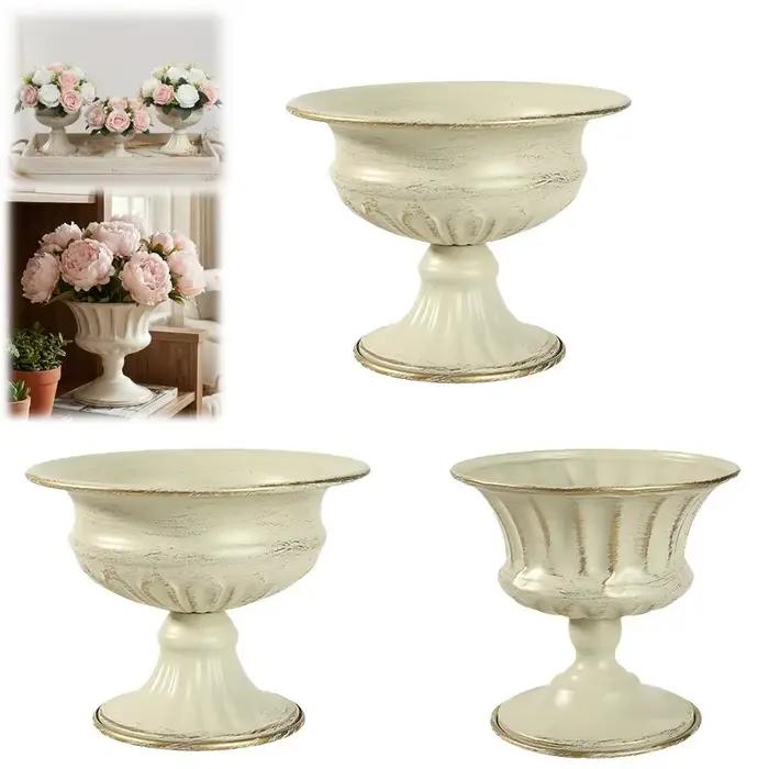 Pot de fleurs vintage en métal blanc, urne polyvalente, vase décoratif pour mariage, fête, anniversaire