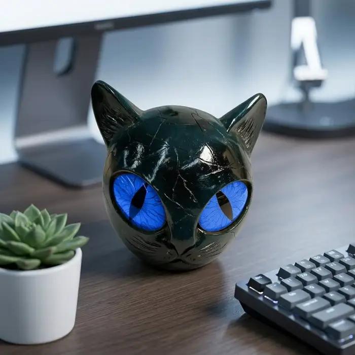 Figurine de chat noir luxueuse en résine