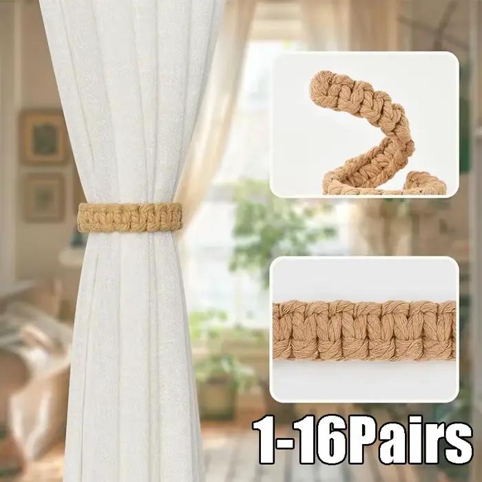 Attaches de rideaux bohèmes faits à la main en jute avec design en fibres naturelles – Supports élégants pour draperies