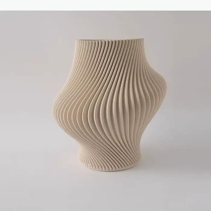Vase en céramique froissée moderne pour fleurs fraîches ou séchées, vase de table hydroponique, artisanal, pour intérieur, cadeau d'anniversaire ou de mariage