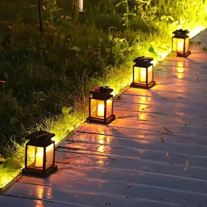 Lanterne Solaire Étanche à Bougie pour Décoration d'Extérieur, Luminaire Décoratif Idéal pour Jardin, Pelouse, Cour ou Arrière-Cour, 1 Pièce