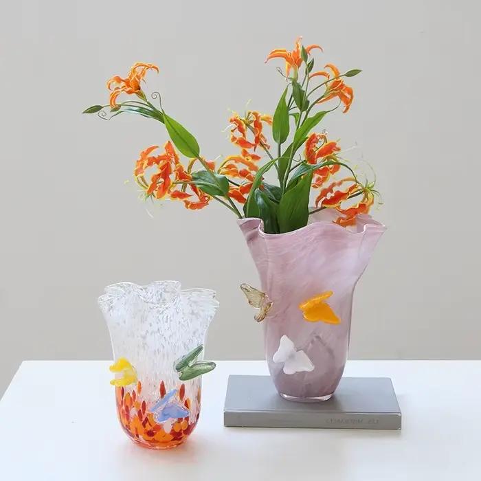 Vase en verre papillon tridimensionnel moderne pour terrarium et vases à fleurs occasions spéciales Blanc Bourgogne Jaune Rouge