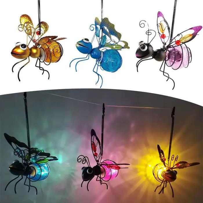 Statue d'insecte en fer solaire avec guirlande lumineuse LED