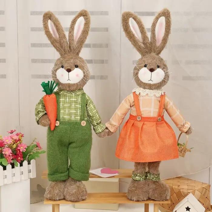 Ornement de lapin de Pâques de dessin animé bricolage fait main lapin télescopique rétractable à longues pattes décoration de Pâques joyeuse cadeaux de fête